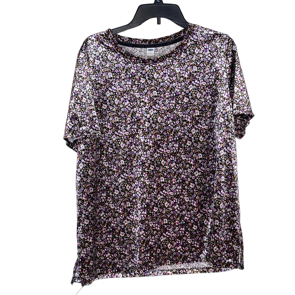 Old Navy Women Top Boxy Fit Stretch Velvet Tee Shirt Floral Print Purple‎ Large
